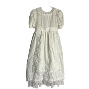 Girls Flower Girl Prairie Dress Size 8/10 White‎ Floral Short Sleeve Pearls Lace